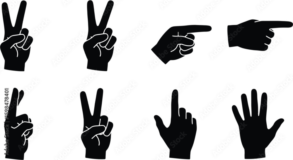 Poster vector art of a collection of black hand gestures and finger pointing isolated on white background f
