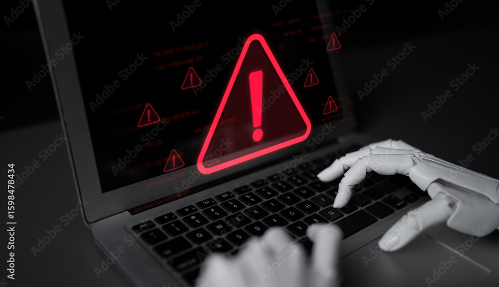 Poster ai monitors network to issue real-time alerts for cybersecurity incidents. alert warning showing red