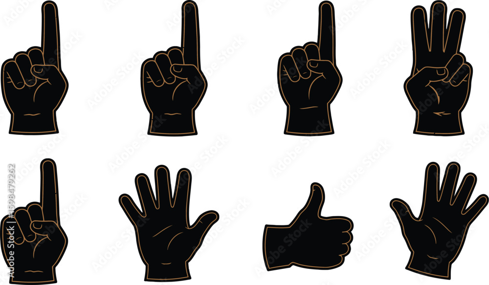Poster vector art of a set of hand gestures with black outlines isolated on white background shows differen