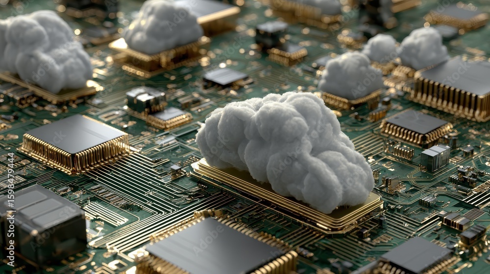 Poster 3d cloud computing circuit board render