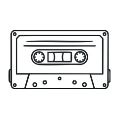Obraz premium Retro audio cassette outline drawing with minimalistic design. Vector illustration