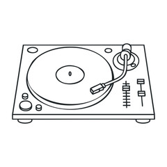 Fototapeta premium Outline drawing of classic turntable with tonearm and controls highlighted. Vector illustration
