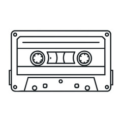 Obraz premium Vintage audio cassette line drawing with retro details and classic design. Vector illustration