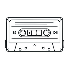 Fototapeta premium Retro audio cassette tape from the 1980s with rewind and fast-forward buttons. Vector illustration