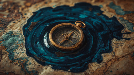 Vintage Compass on an Old Map with Artistic Splash