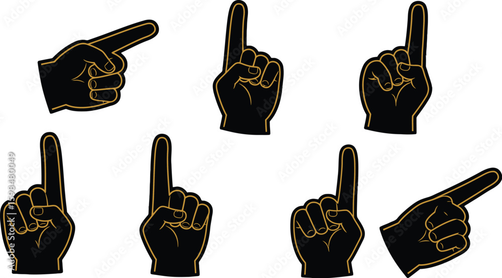 Poster vector art of a set of hand gestures with index finger pointing in various directions isolated on wh