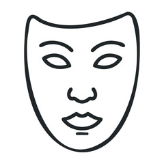 Fototapeta premium Simple black and white theatrical mask line drawing symbolizing drama and mystery. Vector illustration