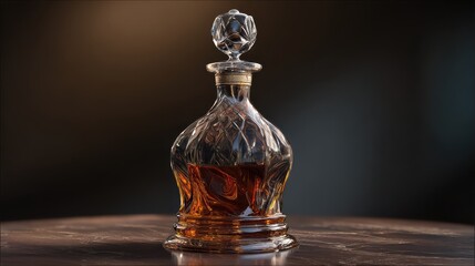 Elegant Decanter of Amber Liquid on a Dark Bartop