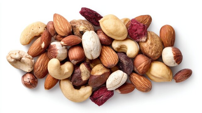 gorp nut mix pile top view isolated on white background