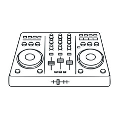 Fototapeta premium Outline of a dj mixer console with turntables and faders for electronic music. Vector illustration