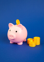 Piggy bank with gold coins. Wealth accumulation, secure money storage, long-term investment goals....