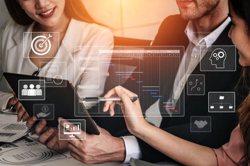 Project management dashboard showing timeline, tasks, milestones, and workflows for planning,...