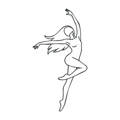 Graceful female ballerina line art dancing in elegant pose. Vector illustration