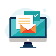 Email marketing campaign design on desktop isolated on white background