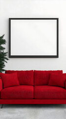 Red Sofa and Blank Frame 3D Illustration