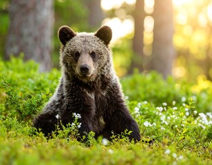 Brown bear cub in a forest