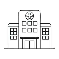 Minimalist outline of a hospital building with medical cross emblem. Vector illustration