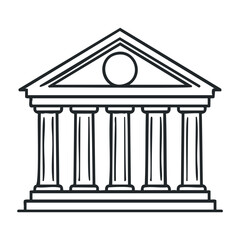 Classical greek temple with columns and pediment - iconic architecture symbol. Vector illustration