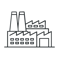 Obraz premium Industrial factory icon with chimneys and windows in minimalist line art style. Vector illustration