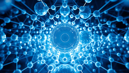 Network of connected spheres forming a complex structure representating technology