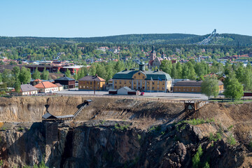 Falu abandoned mine with the town in the background.