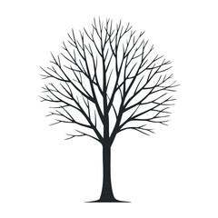 Silhouette of leafless tree in winter. Vector illustration