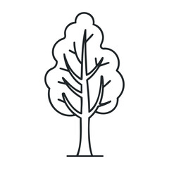 Simple black outline of a tree with branches and leaves on a white background. Vector illustration