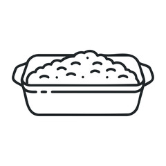 Simple line art of baked casserole dish with handles. Vector illustration
