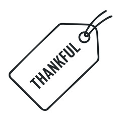 Black and white thankful tag vector icon design with simple lines. Vector illustration