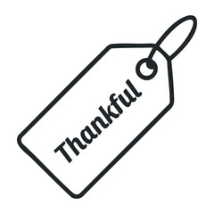 Label with thankful text in minimalistic black outline design. Vector illustration