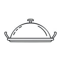 Line art illustration of a dome cloche with handles for food service or catering. Vector illustration