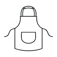 Simple black and white outline of an apron with front pocket. Vector illustration