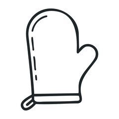Black and white oven mitt line drawing with simple design elements. Vector illustration
