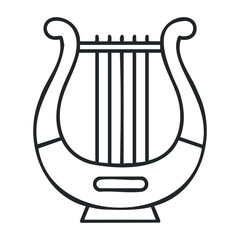 Outline of a classical lyre harp with strings and curved design. Vector illustration