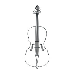 Minimalist black and white cello outline illustration for musical themes. Vector illustration