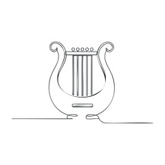 Minimalist continuous line drawing of a lyre harp on a white background. Vector illustration