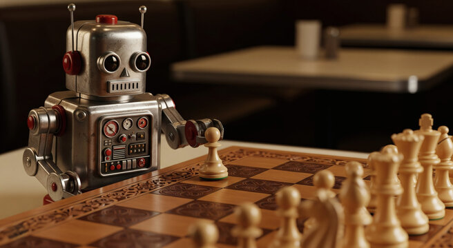 Vintage Robot Playing Chess
