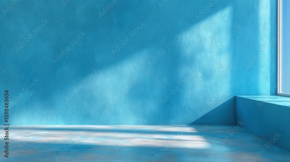 Poster minimal abstract light blue background for product presentation. shadow and light from windows on pl