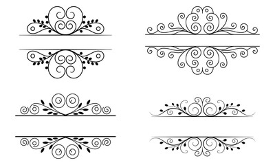Ornamental swirl divider elements set with vintage decorative border for invitation and retro design
