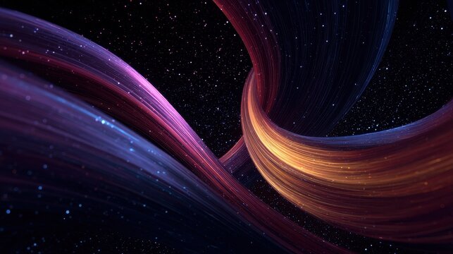 Abstract cosmic flow of light, intertwined in a stellar dance. A digital artwork that evokes wonder and the vastness of space.