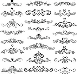 Elegant collection of vector dividers with heart shapes and flourishes for design projects