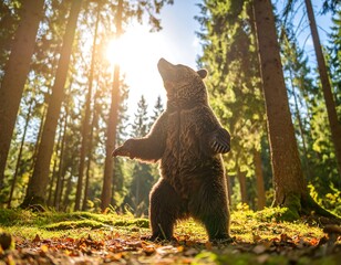 Brown bear standing in forest