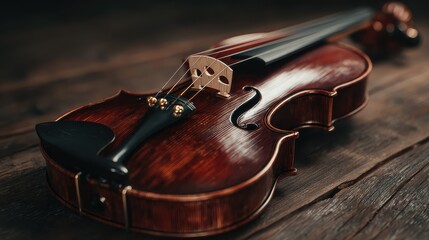 Fototapeta premium Close-up of a violin with rich wooden tones.