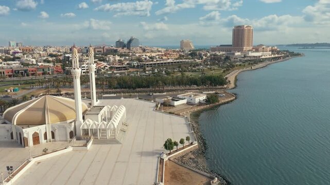 A drone shot of the Jeddah Corniche, located in the west of the Kingdom of Saudi Arabia.