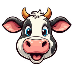Cute cartoon cow face with a happy expression and big eyes, vibrant colors, animal illustration © Elena