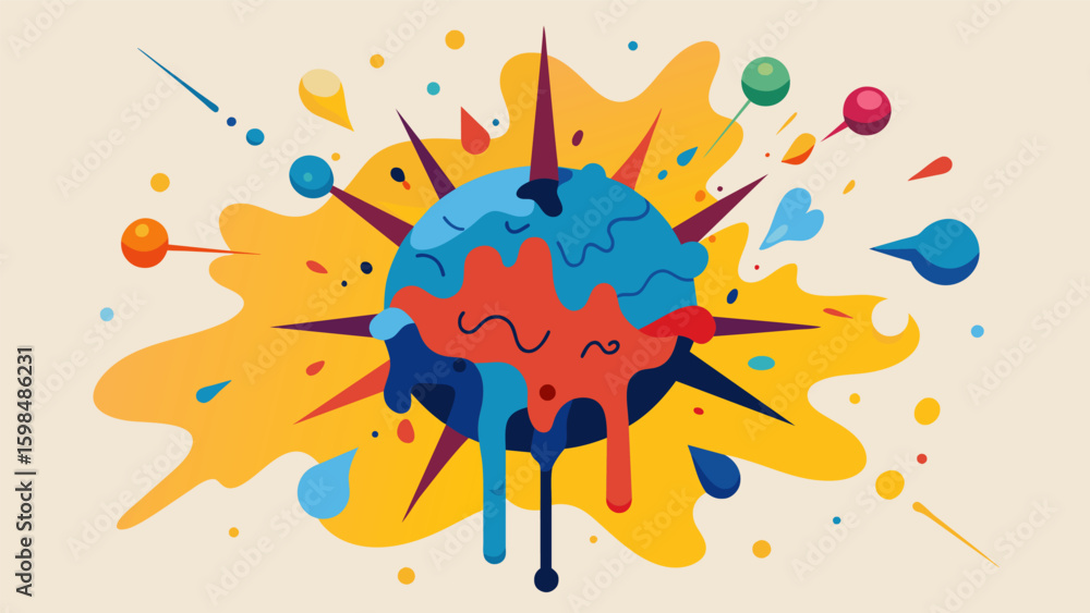 Poster a chaotic explosion of paint splatters symbolizing the rapid and uncontrollable thoughts and emotion