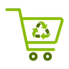 Green Shopping Cart with Recycle Symbol. Eco Retail Icon for Sustainable Products, Zero Waste Shopping, Circular Economy, Organic Goods and Environmental Awareness Design