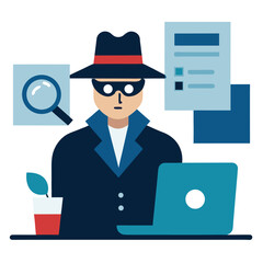 Detective investigating financial fraud isolated on white background