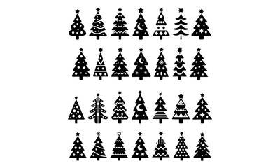 Set of christmas tree icons in different shapes festive holiday decoration design
