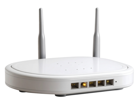  White Smart Home Wi-Fi Router with Rounded Design, isolated on a transparent background.
